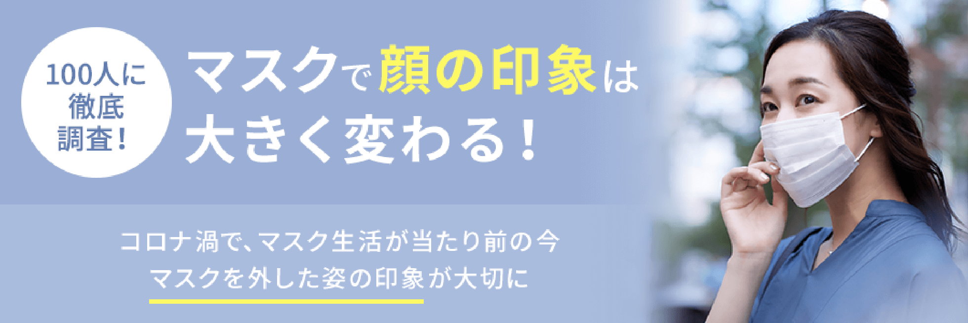 100人に徹底調査!マスクで顔の印象は大きく変わる!コロナ禍で、マスク生活が当たり前の今マスクを外した姿の印象が大切に